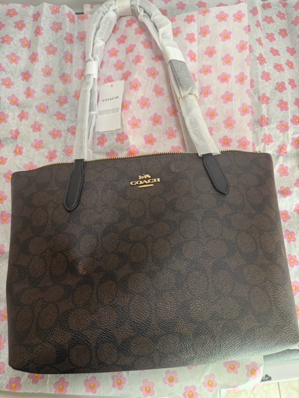 COACH Brown Signature Canvas FIONA ZIPPER TOTE
